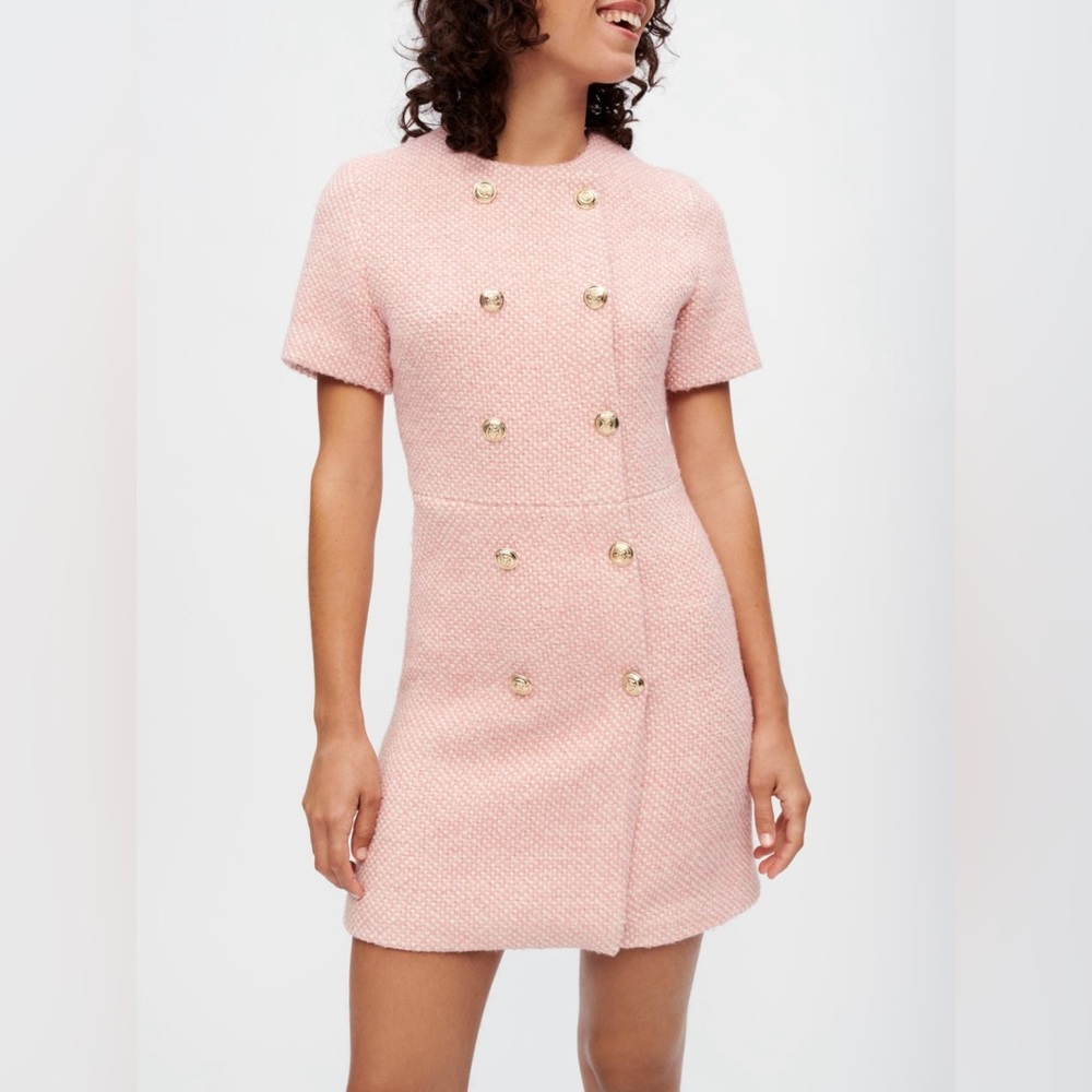 Maje Pink and ecru mottled tweed dress